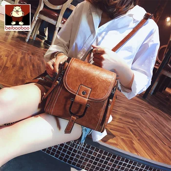 

Vintage Leather Girls Backpack Shoulder Bags Two Way Using Method Women Back Packs Small Leather Crossbody Bags