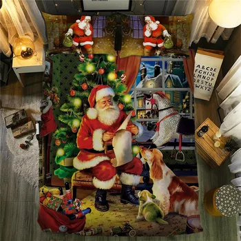 

Santa Claus Christmas Duvet Quilt Cover Set Single Double New Year Xmas Bedding Set Twin Full Queen King Bed Linen For Children