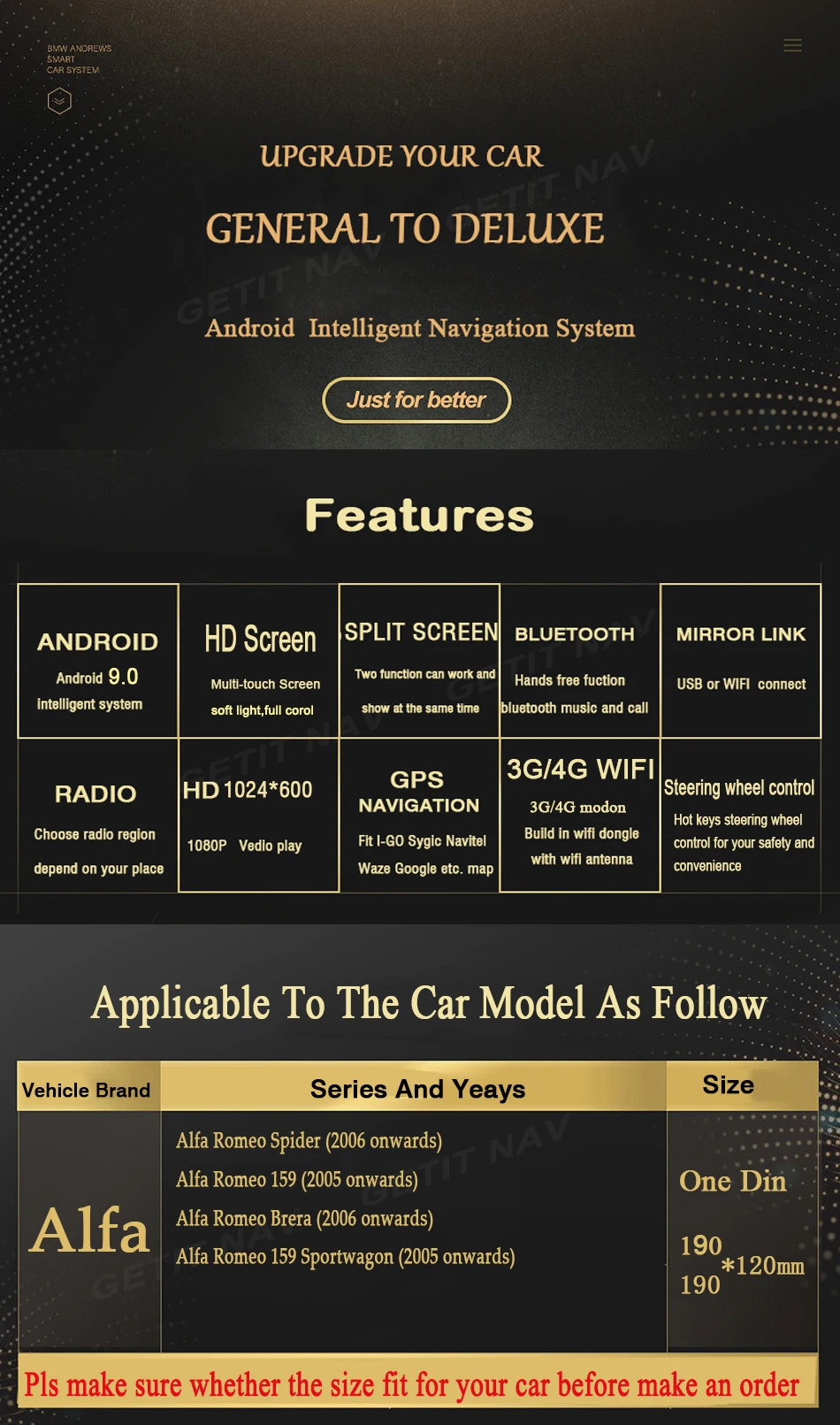 Excellent 5 USB Fast Charging Android 9.0 Car dvd Stereo player for Alfa Romeo Spider Alfa Romeo 159 Brera 159 Sportwagon with Radio GPS 1