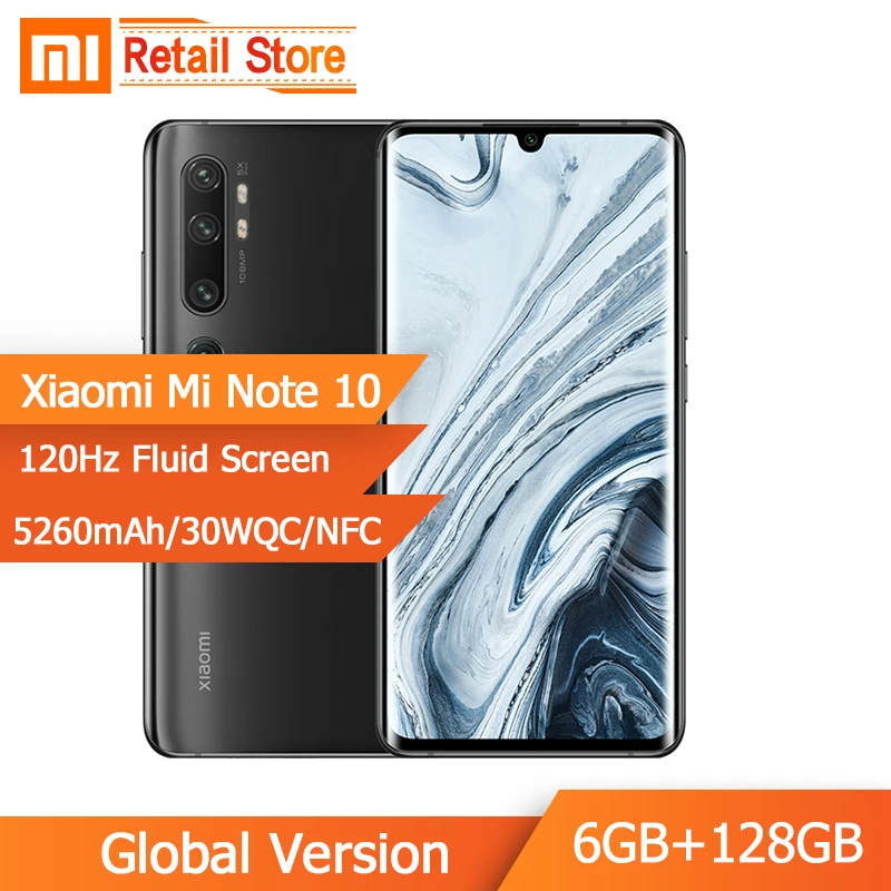 Xiaomi Mi Note 10 6 ГБ 128 730 МП камера Penta Смартфон Snapdragon 47G четыре ядра 5260 дюйма 10x гибридный