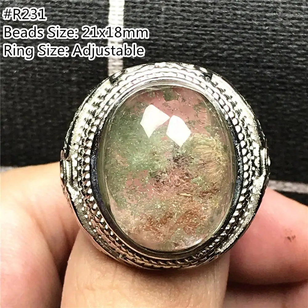 100% Natural Ghost Phantom Quartz Ring Jewelry For Man Crystal Garden 21x18mm Oval Beads Stone Silver Adjustable AAAAA | Украшения и