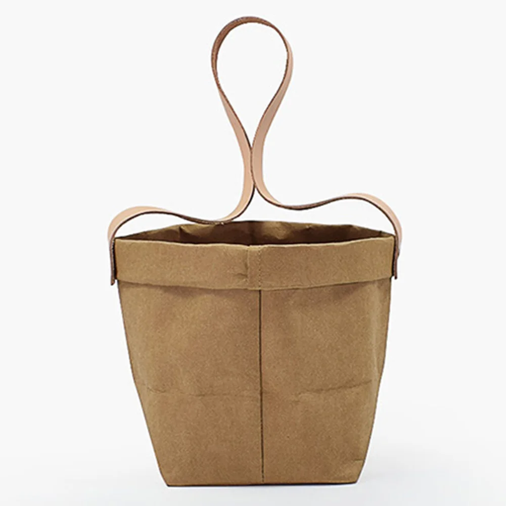 Paper Basket Retro Garden Simple Unique Tear Resistant With Leather Strap Hanging Flower Pot Balcony Decoration Washable Home