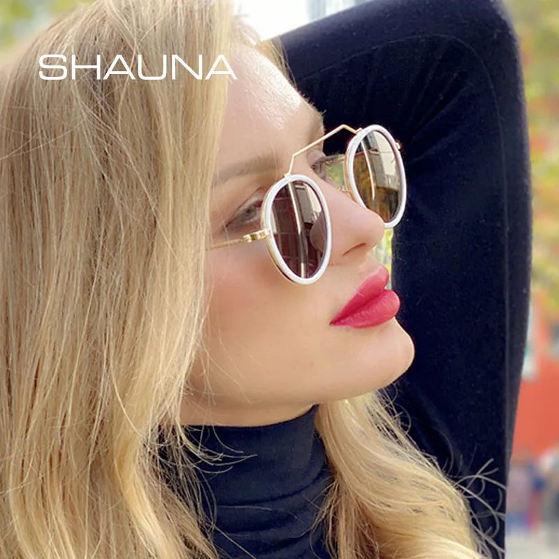 SHAUNA Ретро Круглые Солнцезащитные очки панк женские брендовые дизайнерские Ins популярные мужские бразильские солнечные очки UV400