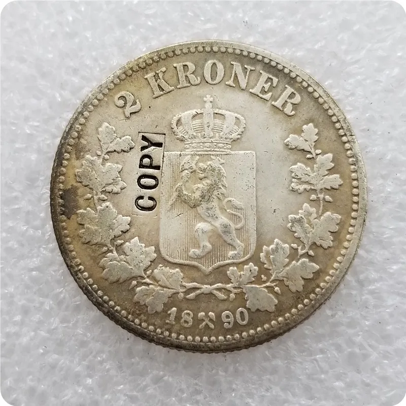 1878-1903 Норвегия 2 крона-Оскар II копии монет - Цвет: 1890