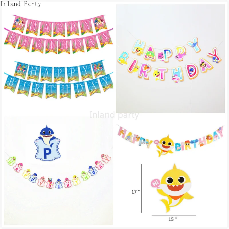 

1Set Kids Shark Paper Happy Birthday Banner Party Decorations Kids Garland Baby Shower Boy Girl Bunting Adult Favors Supplies