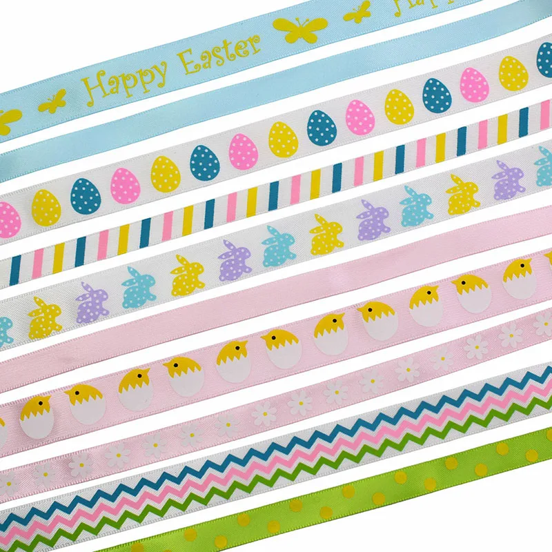 Ribbon Decoration Ribbon Supplies Wrapping Ribbon Sewing Ribbon 5 Yards 9-16mm Easter Egg Bunny Ribbons for DIY Sewing Fabric Gift Box Wrapping Hair Bows Crafts Party Decor Packaging Materials