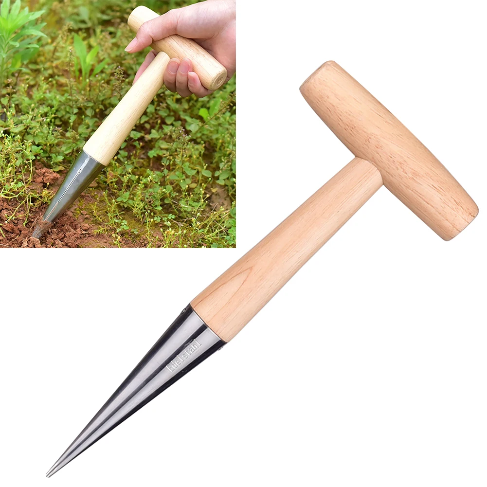 Практичный наружный прочный расслабляющий аксессуар для почвы, дырокол для переноса сеялки из нержавеющей стали, инструменты с деревянной ручкой