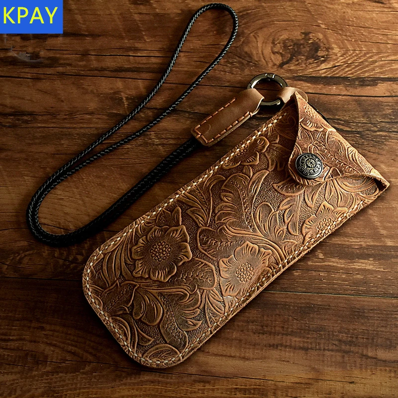

2020 Genuine Leather Hanging neck Sun Glasses Spectacle Case Men Women Box Frames Sunglasses Button Bags Lanyard Eyewear Cover