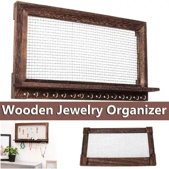 

Vintage Jewelry Display Stand Rustic Brown Jewelry Organizer Wooden Wall Mounted Holder For Earrings Necklace