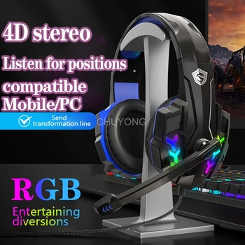 C&Y Gaming Headsets Gamer Headphones Surround Sound Stereo Wired Earphones USB Microphone Colourful Light PC Laptop Game Headset 1