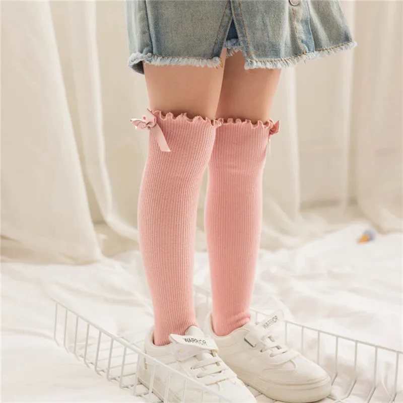 Socks skarpetki Kids Toddler Baby Girls Boys Solid Anti-Slip Knitted Long Socks Knee Socks kniekousen meisje #4S02 (25)