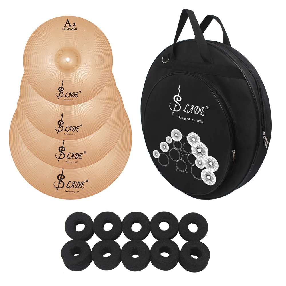

LADE SC-360 Cymbal Set 12 Inch Splash 14 Inch Hi-Hat 16 Inch & 18 Inch Crash 20 Inch Ride Cymbals with Carry Bag Felt Washer