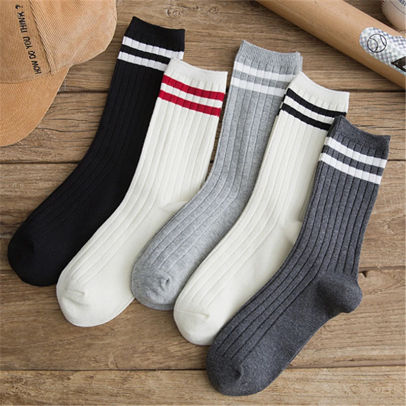 Носки для женщин новая на осень-зиму в полоску носки Harajuku женские повседневные хлопковые носки Женские однотонные носки