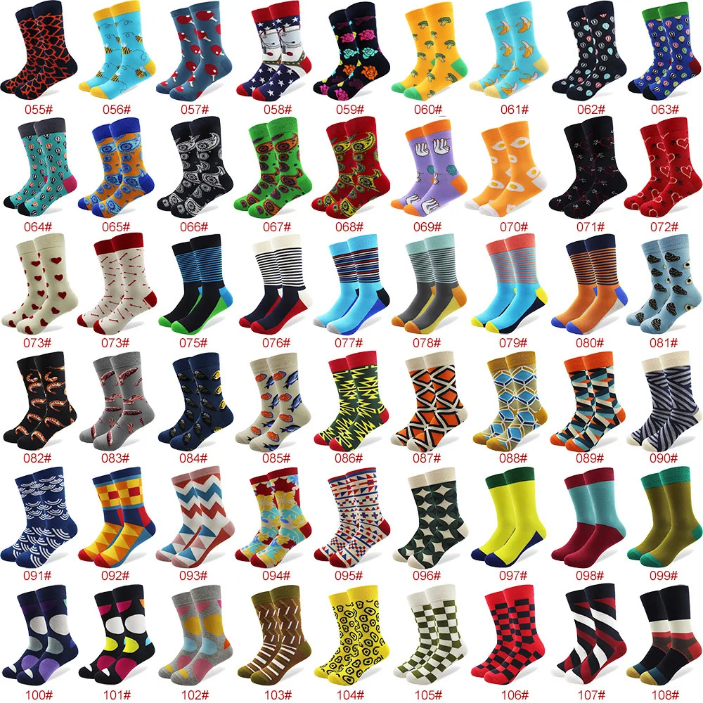 100 пар/лот,, мужские цветные полосатые носки из чесаного хлопка с героями мультфильмов, высококачественные свадебные повседневные Веселые носки