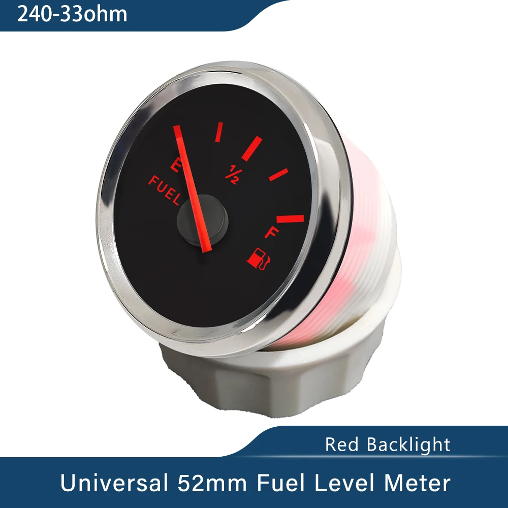 ELING Fuel Level Gauge and Sensor 0-190ohm 240-33ohm Signal 52mm with Red Backlight 9-32V for Car Boat Yacht