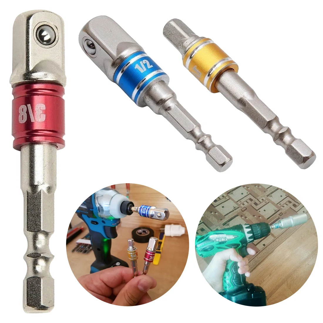 

Hex Square Nut Drill Socket Adapter for Impact Driver Impact Socket Extension Bit Drill Adapter Set 1/4" 3/8" 1/2"