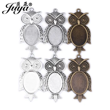 

10pcs/lot Owl charm Pendant Base Setting Blank Bezel Tray Fit Oval 18X25mm Oval Glass Cabochon Dome Cameo For DIY Jewelry Making