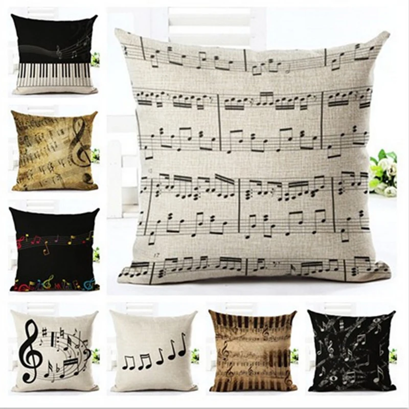 Retro Note Cover Creative Vintage Musical Notes Decorative Pillowcase Cotton Linen Piano Pillow Case For Sofa | Дом и сад