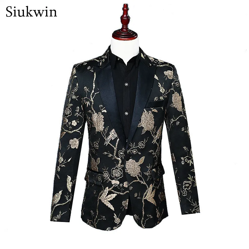 

Men Blazer Designs Black Gold Jacket Men's Blazer Jacket Men Embroidery Coat Elegant Male Suit Jacket Mens Gold Blazer