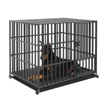 Bingopaw 37” 42” 46” Heavy Duty Dog Cage Metal Pet Dog Crate 3 Doors Locks Design Kennel Playpen with 4 Wheels Removable Tray 1