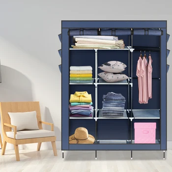 

69" High-leg Non-woven Fabric Assembled Cloth Wardrobe Dark Blue Modern Storage Closet Bedroom Furniture Durable Baby Wardrobe