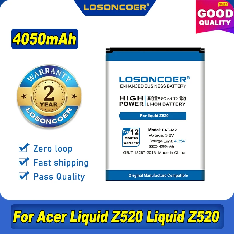 Аккумулятор LOSONCOER 100% мА · ч 4050 для Acer Liquid Z520 с двумя SIM-картами (P/N BAT-A12(1ICP4/BAT-A12)