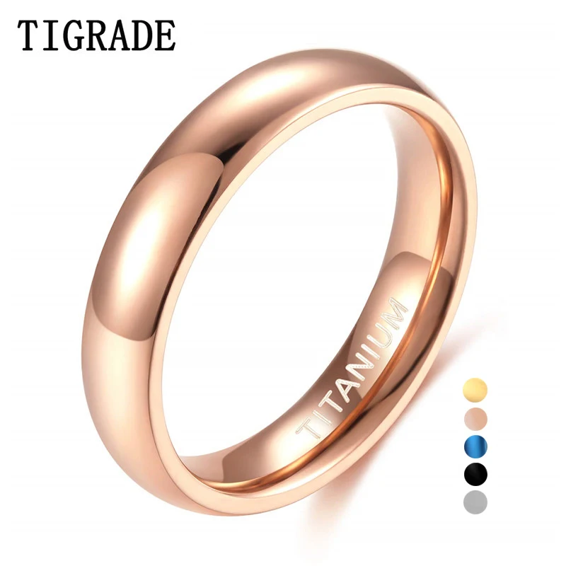 Tigrade Rose Gold Ring for Women 4mm Wedding Band for Female Titanium Unisex Classic Ring Men 5 Colors Provide Size 3.5-14.5