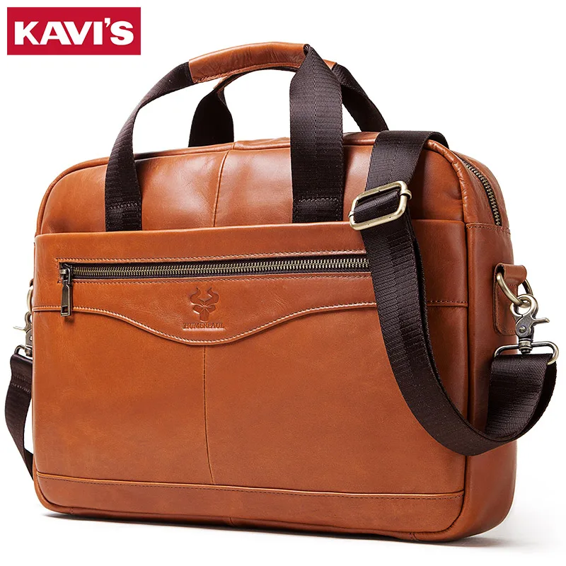 KAVIS сумка из натуральной кожи портфель для мужчин дорожная ноутбука через плечо