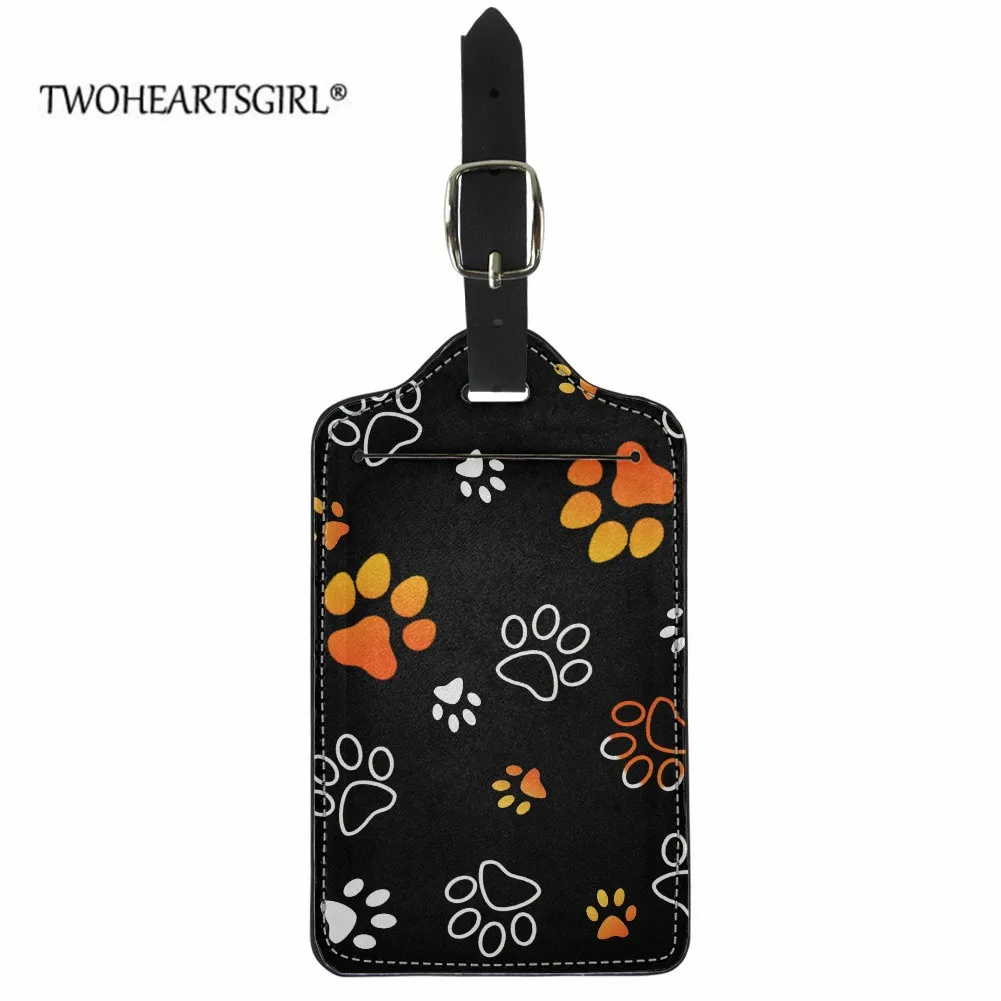 

Twoheartsgirl Colorful Dog Paw Printed Luggage Tags Suitcase ID Address Holder Baggage Boarding Tag Portable Label Black
