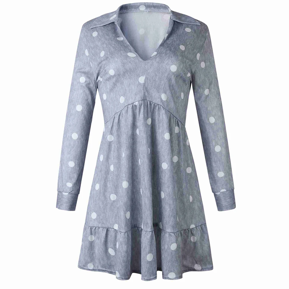 Новое Короткое женское платье Vestido с рюшами и принтом в горошек, сексуальное пляжное платье с запахом, винтажное летнее праздничное платье с длинным рукавом