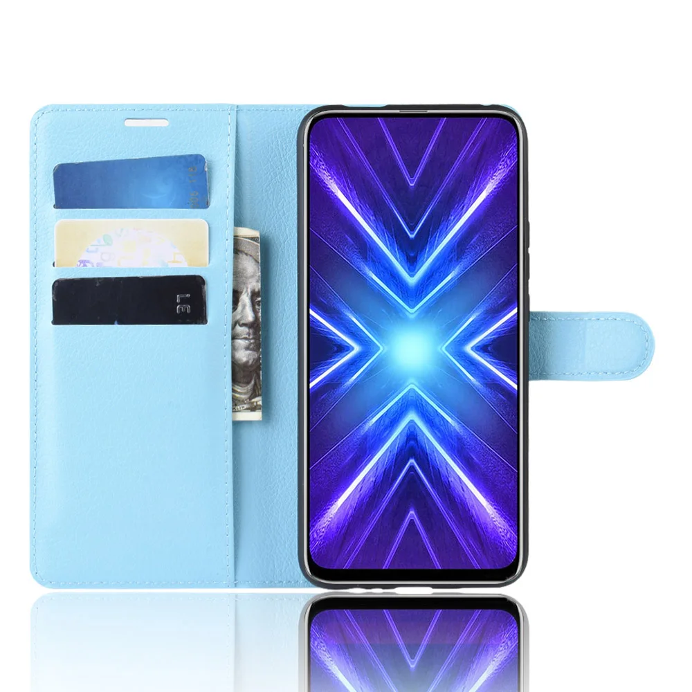 Синий Чехол для honor 9X, для huawei honor 9X или 9x, премиум-чехол, кошелек, карта, Стент, книга, стиль, флип, кожа, защита, черный, 9 X HW X9 STK-LX1 - Цвет: Синий