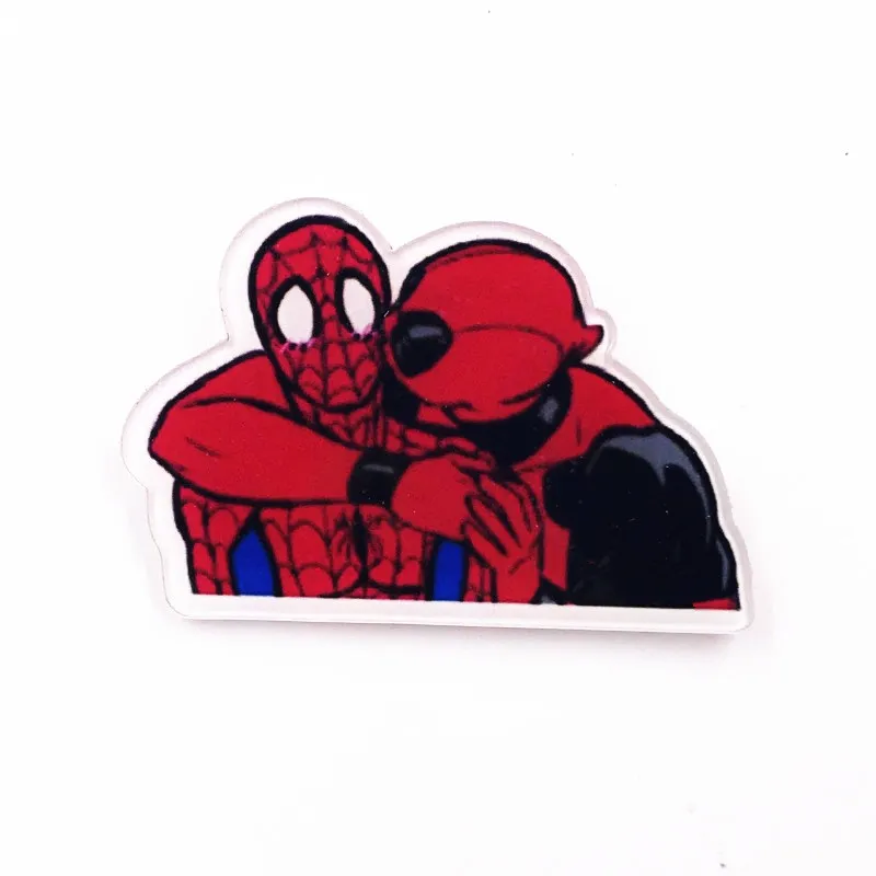 Прозрачный 1 шт. Marvel Мстители счастливый человек паук Дэдпул мультфильм акриловые значки рюкзак Одежда булавки детские женские брошки подарок - Цвет: Прозрачный