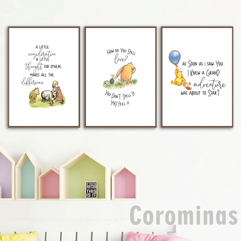 Classic Winnie The Pooh Quotes Canvas Painting Nordic Posters And Prints Nursery Decor Cartoon Wall Art Pictures|Painting & Calligraphy| - Aliexpress