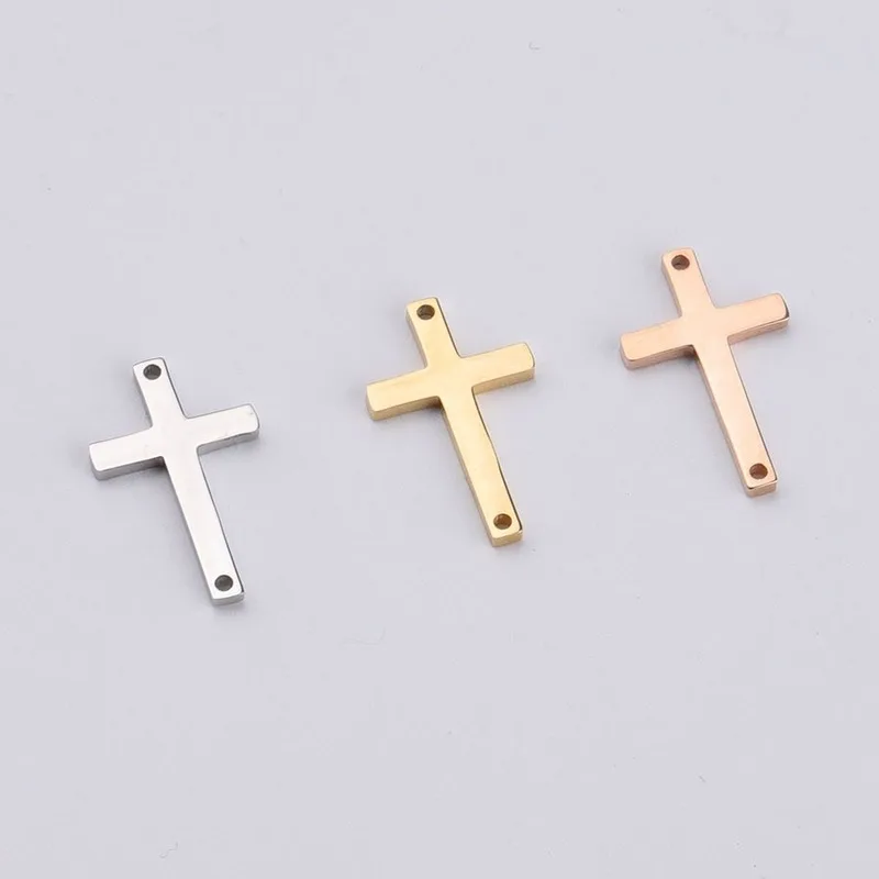 5 개/몫 DIY 스테인레스 스틸 패션 더블 구멍 크로스 펜던트 커넥터 매력 결과 손 만들기위한 보석 액세서리