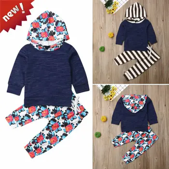 

Emmababy Autumn Infant Baby Girl Boy Long Sleeve Striped Patchwork Hooded Romper Top Stripe Pant Outfit Autumn Set