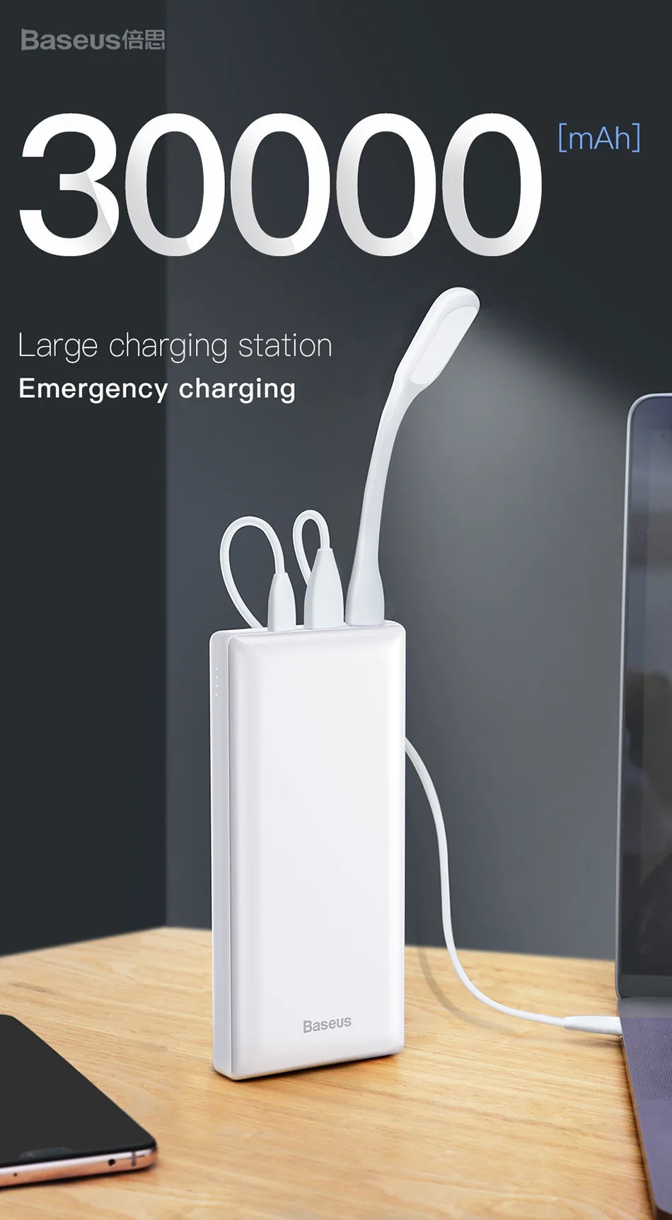 Banco de Potência Powerbank para Xiaomi Carregador de Bateria Baseus Rápido Iphone Samsung Portátil Externa Poverbank 30000 Mah Usb c 2 Baseus 30000 mah banco de potência usb