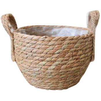 

Garden Flower Pot Natural Seagrass Basket Handmade Belly Basket Rattan Straw Basket Foldable Seagrasss Flower Baskets