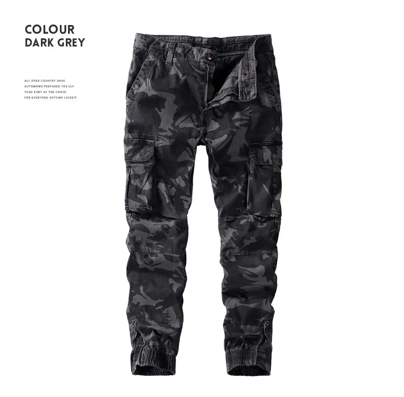 Dark Gray Новые брюки карго из чистого хлопка мужские военные стиль Тактические тренировки прямые мужские брюки повседневные камуфляжные мужские брюки - Цвет: Dark Gray