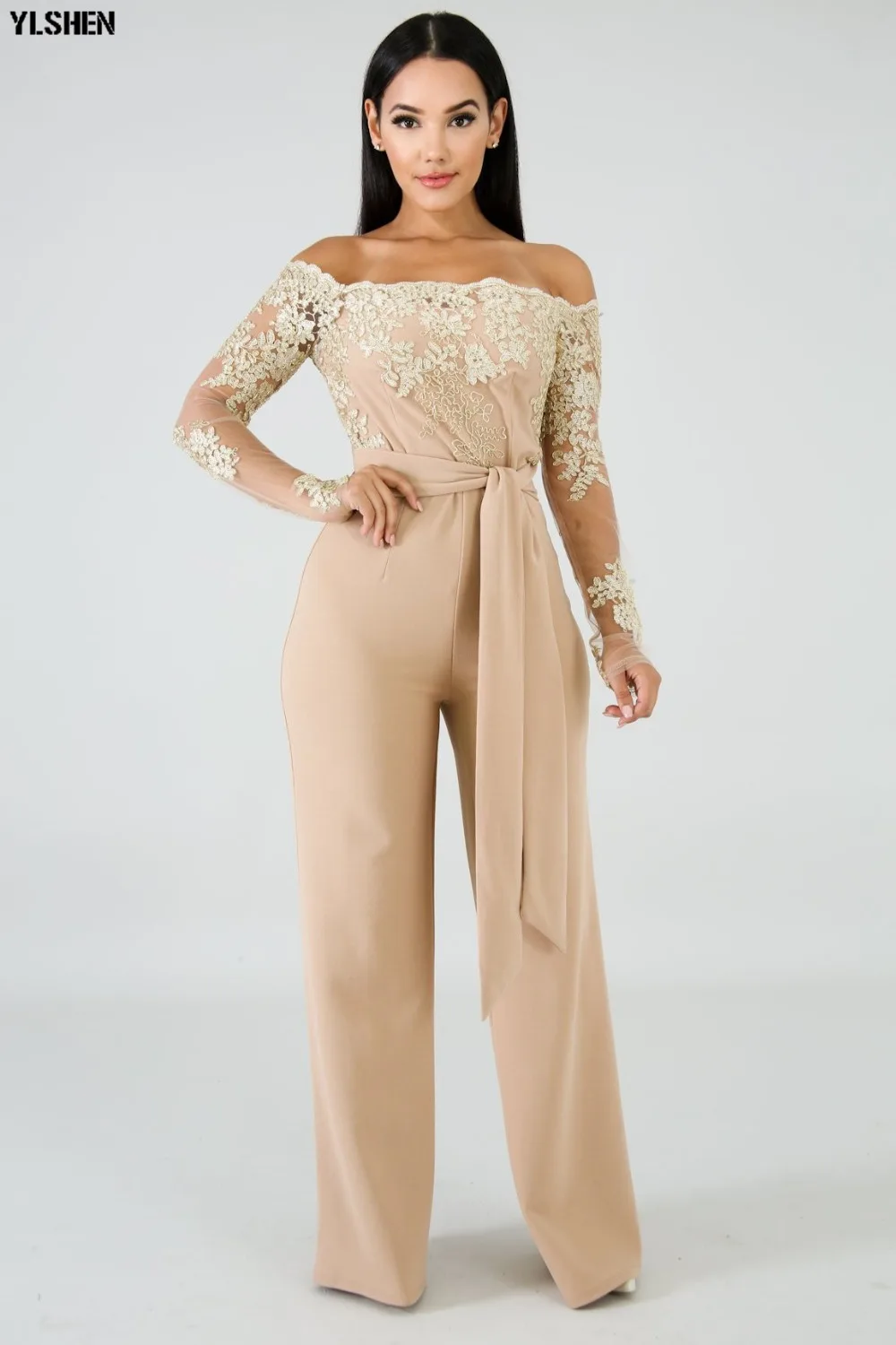 Women Jumpsuit Sexy Lace Ladies Jumpsuits Party Casual Wide Leg Overalls Off Shoulder Long Sleeve Romper Skinny Rompers Trousers 29