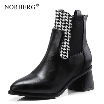 

Fashion wild thick with pointed colorMixed Colors boots with women high heels black winter boots non-slip rubber sole shoes