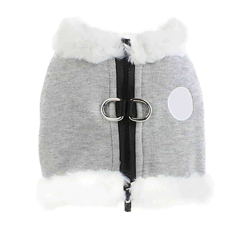 Шлейка для собак кошек теплый флисовый жилет с поводком светоотражающий флисовый жилет для французского бульдога - Color: Gray