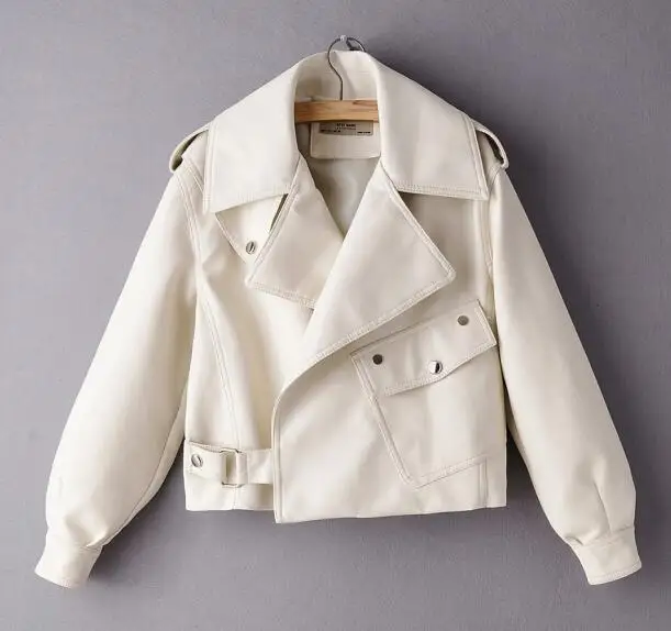F998 beige Модная женская элегантная байкерская куртка из искусственной кожи с большим карманом в красном и черном цвете, тонкое дамское пальто, повседневное Брендовое кожаное байкерское пальто - Цвет: F998 beige