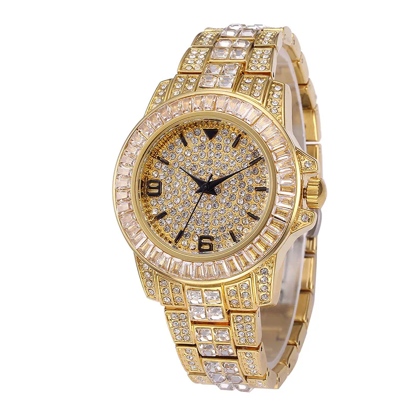 

Men's Watches Men Bling Iced Out CZ Shining Watch Hip Hop Luxury Brand Man Watch 18K Gold Waterproof Watch Quartz Wristwatch