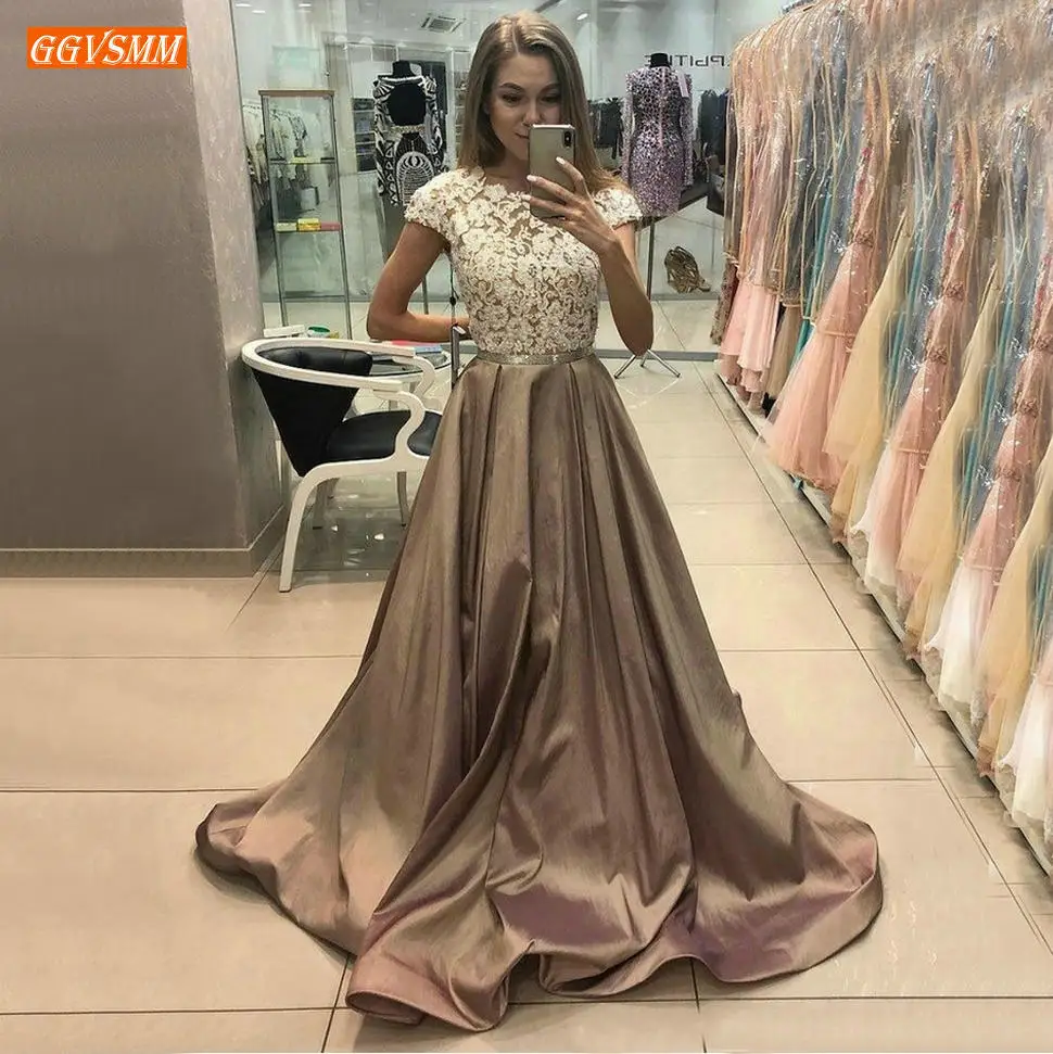 Модные Выпускные платья с круглым вырезом, длинные кружевные платья цвета слоновой кости с аппликацией из тафты, трапециевидные платья для выпускного вечера, платье в пол платье в деловом стиле для вечеринки, индивидуальный заказ