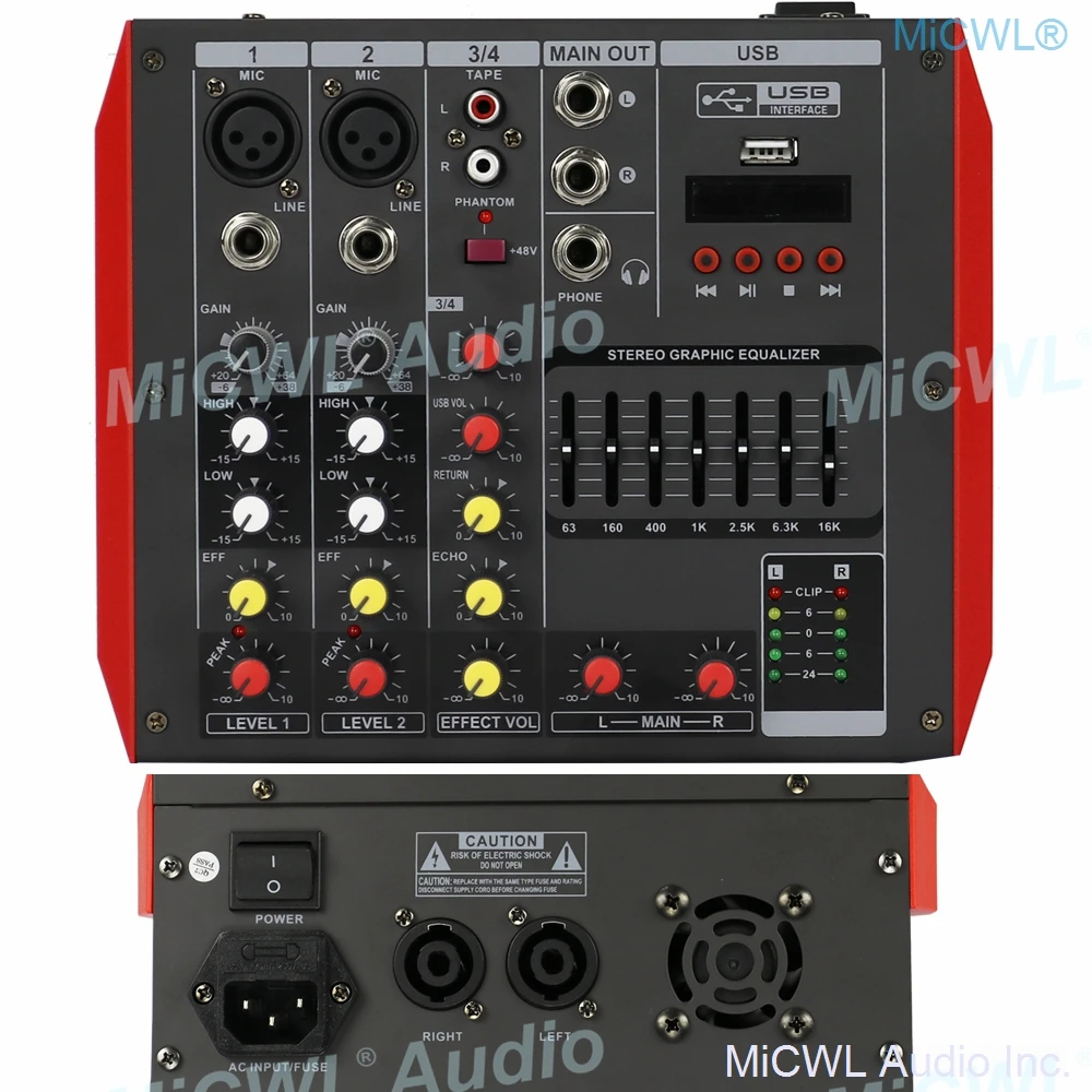 MG4 400W Power Mixer 4 Channel Mixing Console 2x200W Power Amplifier  Karaoke Music Live Mixer 2 Channel AMP Bluetooth 48V