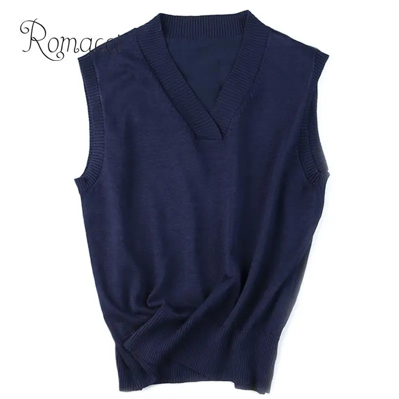 Женский свитер жилет весна-осень джемперы без рукавов свободный базовый пуловер