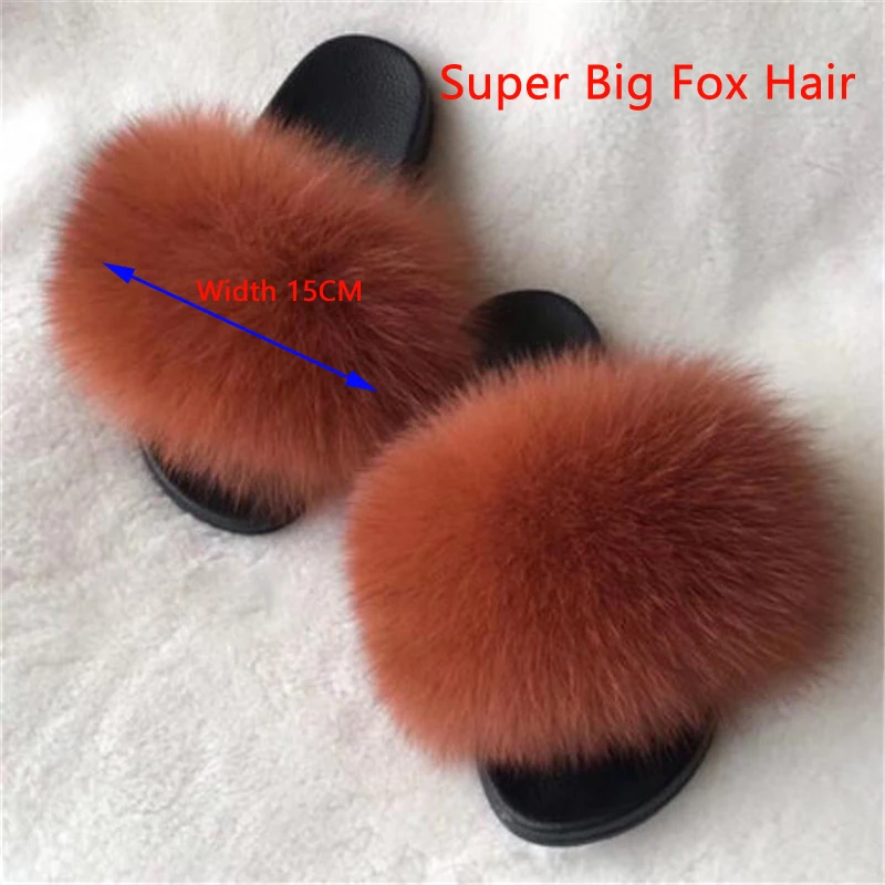 Super Big Fur Женская зимняя плюшевая обувь; Очень Пушистая лиса; меховые тапочки; женские меховые шлепанцы; женские пушистый мех; сандалии; женские Вьетнамки; 45 - Цвет: Super Big Fur
