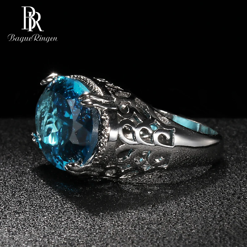 Bague Ringen, классическое серебро 925, ювелирное изделие, большое кольцо с камнями для женщин, овальная форма, аквамарин, 13*23 мм, драгоценный камень, Подарок на годовщину, вечерние