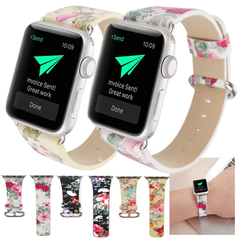 Кожаный ремешок для наручных часов Apple Watch, ремешок 42 мм, 38 мм, для Iwatch, версия 4 ремень 44 мм 40 мм Цветок Браслет ремешок forwatchband 3/2/1