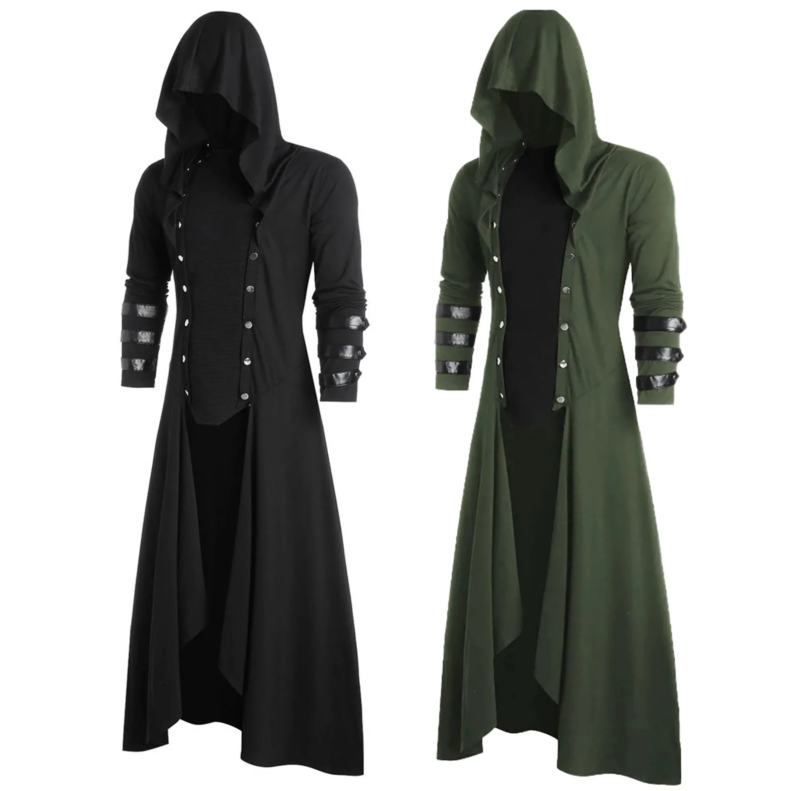Winter Men's Windbreakers Retro Steam Punk Gothic Wind Cloak Coat Fashiona Mens Jacket Plain Cap Cardigan Men | Мужская одежда